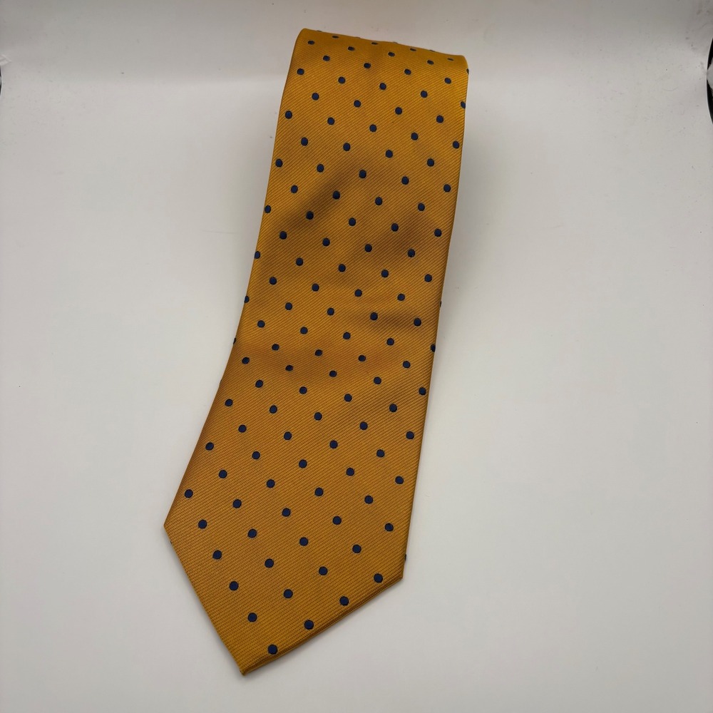 Rooster Mens Silk Necktie‎ Mustard Yellow Blue Polka Dot WPL 13303